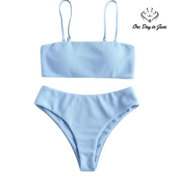 ZAFUL Textured Removable Straps Bandeau Bikini - Picture 1 of 11